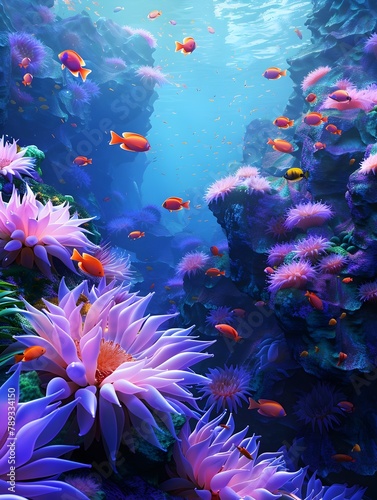 Vibrant Underwater Garden of Swaying Sea Anemones and Diverse Marine Life