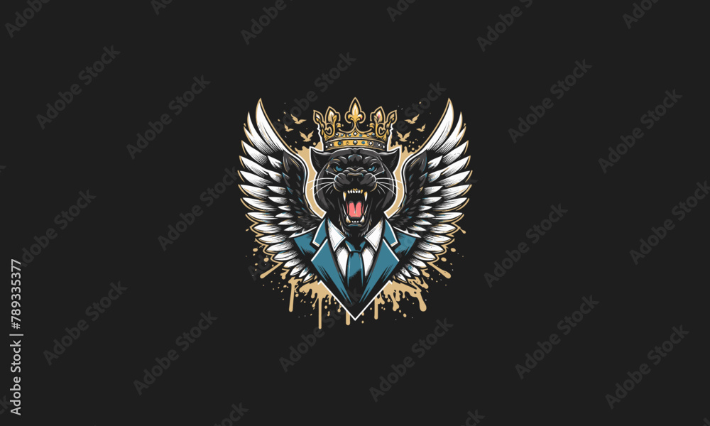 panther roar wearing suite and crown with wings vector artwork design panther roar wearing suite and crown with wings vector artwork design