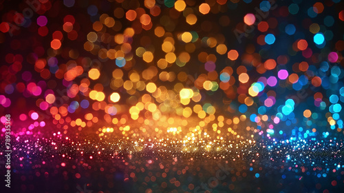 abstract bokeh background with rainbow colors, circles, particles or glitter photo