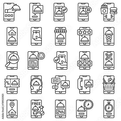 Food delivery Application line vector icons set