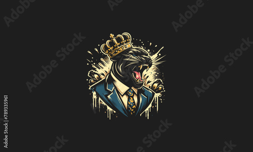 panther wearing crown and suite roar vector mascot design