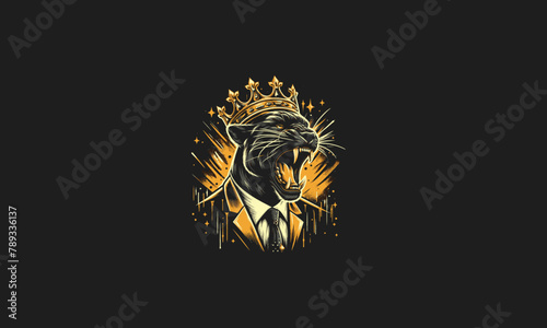 panther wearing crown and suite roar vector mascot design