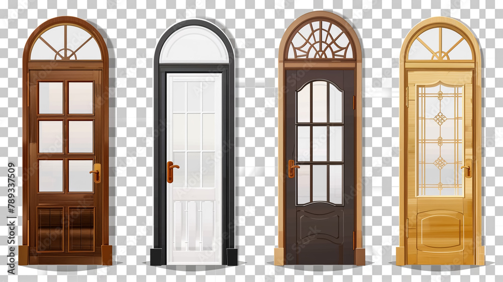 Obraz premium Explore various interior design concepts with this collection of home door elements, isolated on a transparent background for easy integration.