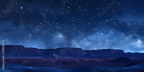 Starry night sky over a desert landscape, mystical and expansive, ideal for promoting camping gear or astronomical tools © Abstract Delusion