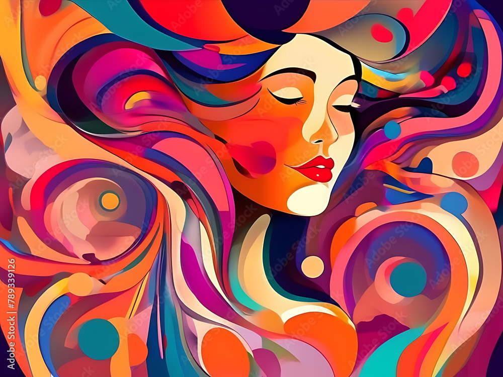 Abstract image of a lady filled with love and affection, abstract style, abstract Animated style, wide perspective, artistic