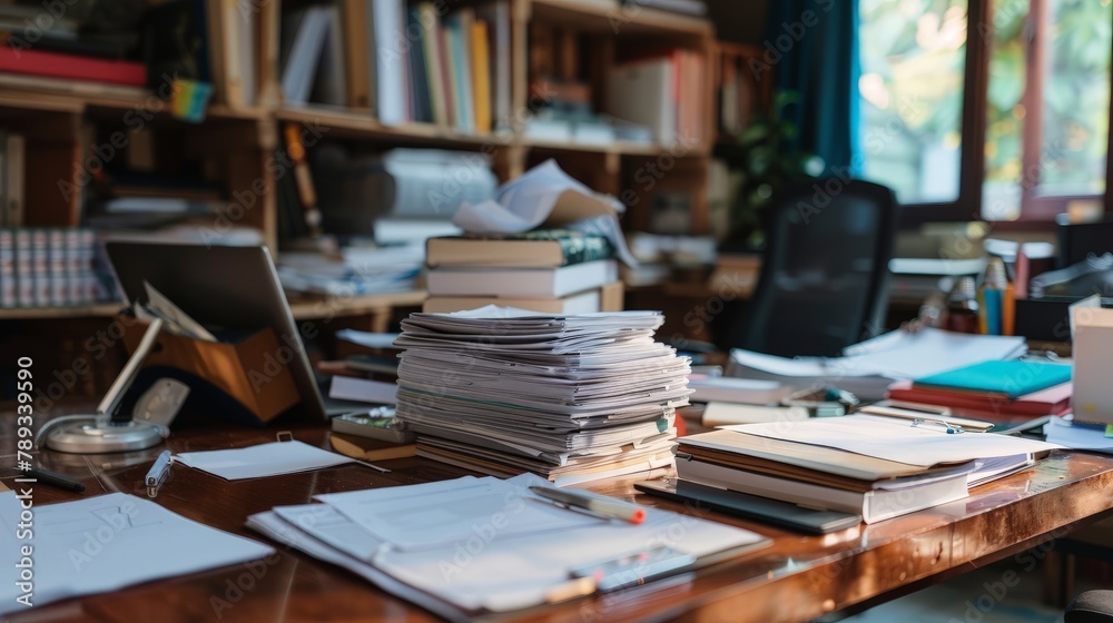 A cluttered desk covered with stacks of paperwork, representing the challenges of managing documents in a fast-paced workplace. A cluttered desk covered with stacks of paperwork, representing the challenges of managing documents in a fast-paced workplace.
