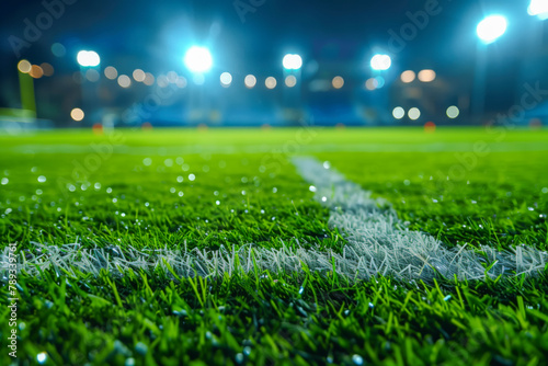 Football stadium, shiny lights, view from field