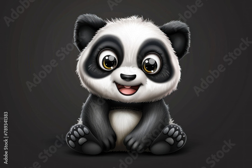 cute cartoon character panda animal character illustration on black background