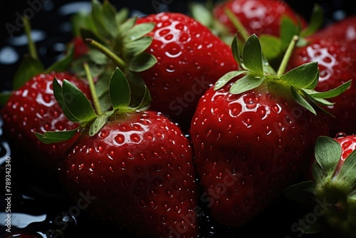 Strawberries with leaves and slices isolated in a white, generative IA