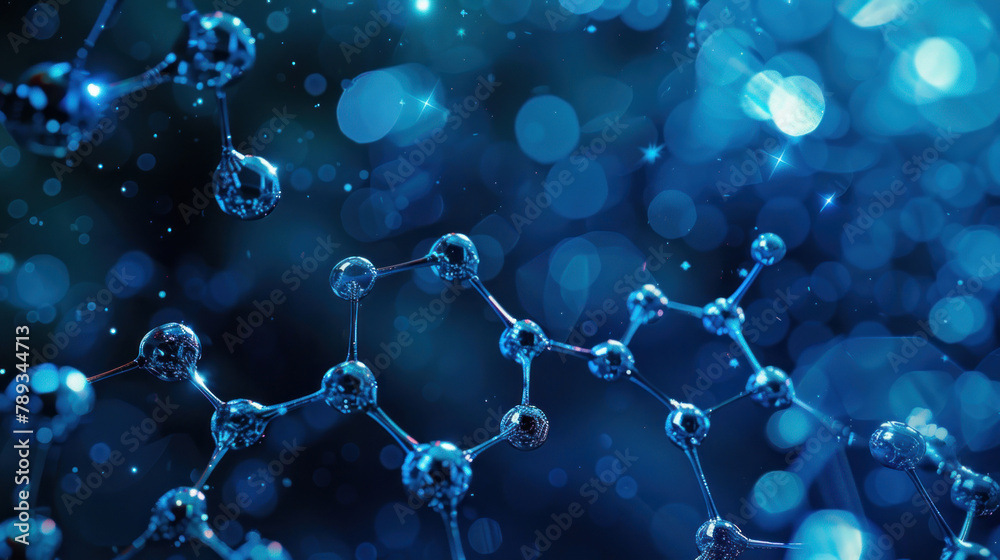 blue carbon metallic structure with molecules and blue background. scientific background blue carbon metallic structure with molecules and blue background. scientific background