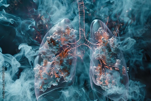 damaged lungs from smoking cigarettes ai generated medical illustration