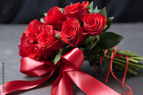 A classic bouquet of red roses tied with a romantic ribbon  symbolizing love   reated with Generative Ai