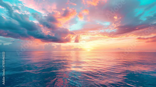 Coral blushes mingling with azure dreams, painting the horizon with the hues of a summer's kiss. 