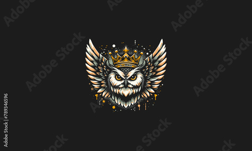 owl with big wings wearing crown vector artwork design photo