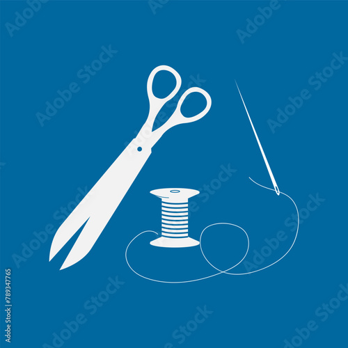 Scissors and needle with thread set for sewing