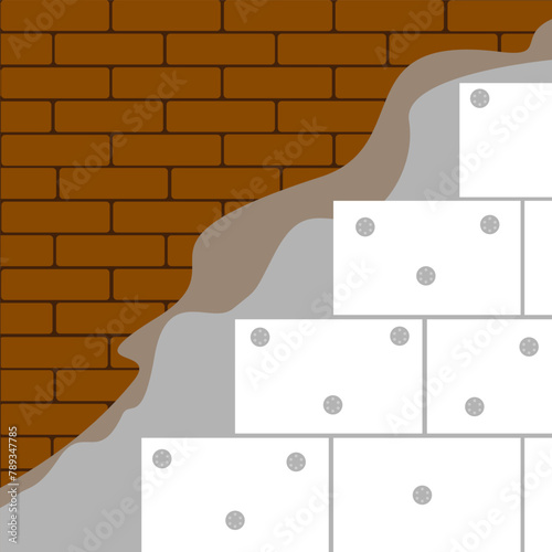 insulation of a brick wall with polystyrene foam
