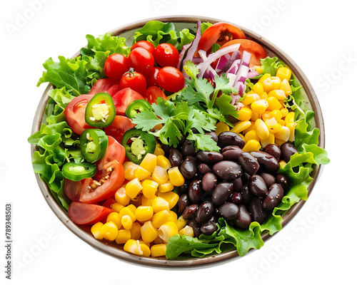 southwest salad in plate on transparent background