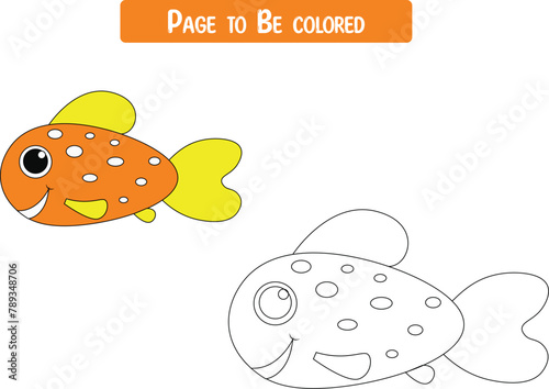 Cute cartoon fish outlined for coloring page isolated on white background