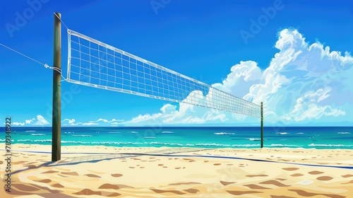 Beach volleyball net clipart set up for a game. photo