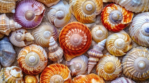 Seashell clipart arranged in a decorative pattern.