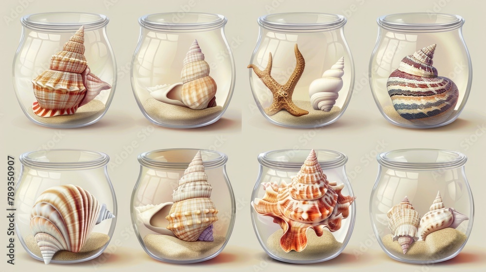 Seashell clipart arranged in a decorative pattern.