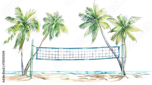 Volleyball net clipart strung up between palm trees