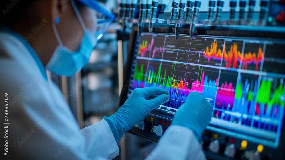 A scientist adjusts the settings of a high-performance liquid ...