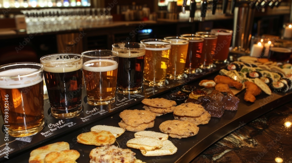 Assorted Beers and Snacks at a Bar