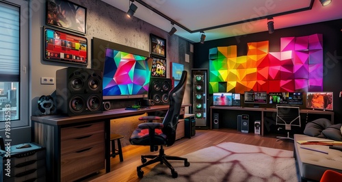 Vibrant home office environment with modern technology and stylish decor