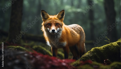a fox in the middle of a dark forest from Generative AI