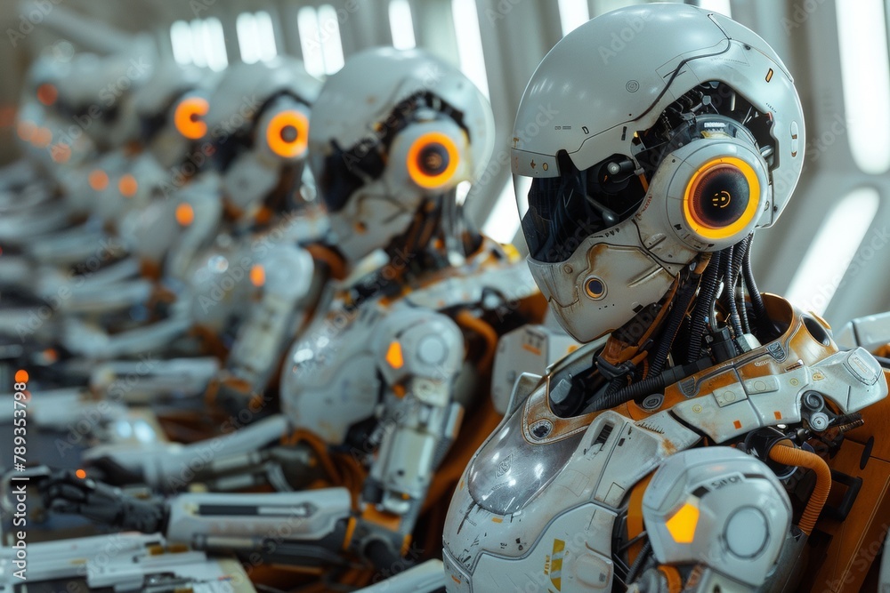 Fototapeta premium Automatic robotic assembly line for robots and modern machines, AI generated