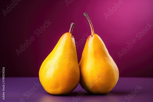 Side view of the pears on the table of two yellow yellow yellow red pears in the, generative IA