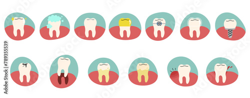 Teeth collection 4 cute on a white background, vector illustration.