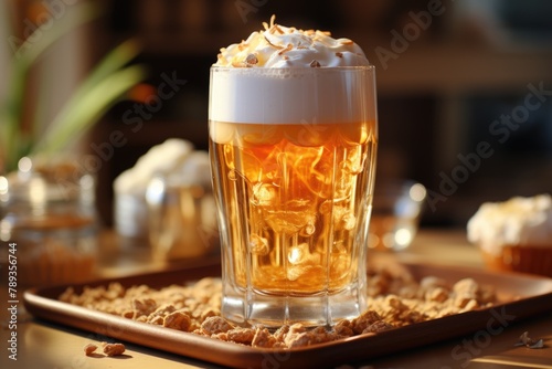 Wheat beer in a cup of craft beer with creamy foam., generative IA