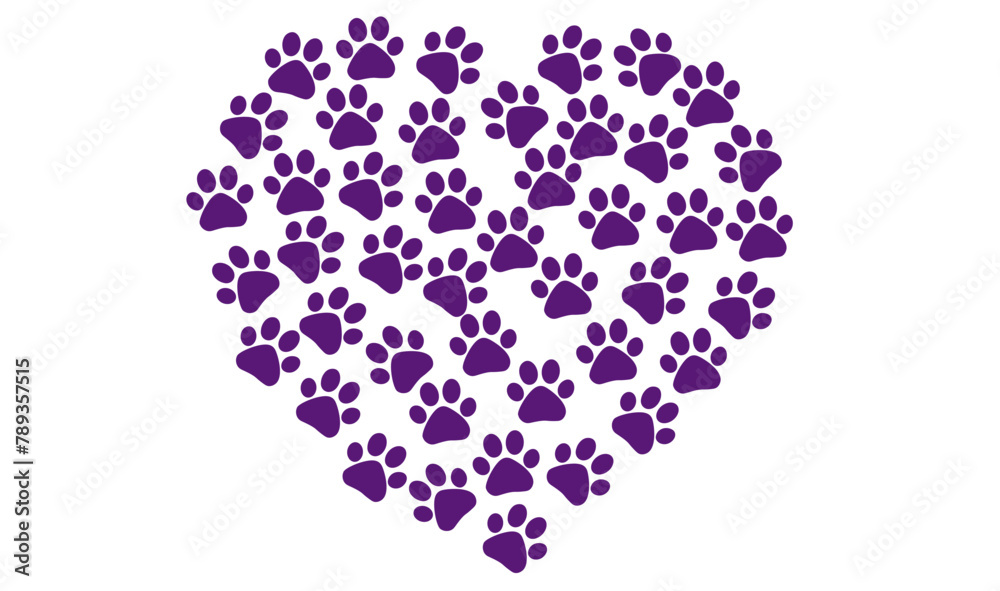 Paw prints In A Heart Shape. Vector illustration