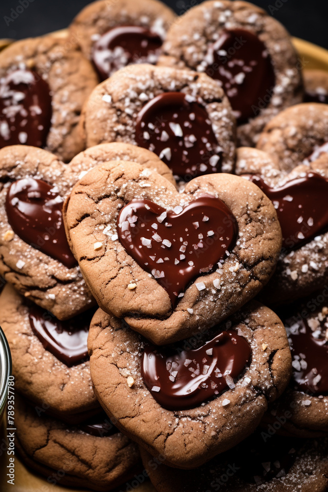 food photo,Nutella-filled cookies arranged in a heart shape. cookbook style, nutella day banner сreated with Generative Ai