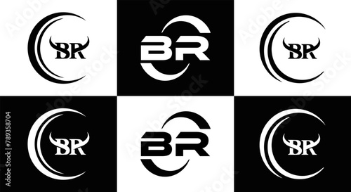 BR logo. B R design. White BR letter. BR B R letter logo design. Initial letter BR linked circle uppercase monogram logo.