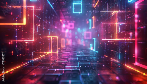 A neon colored room with a lot of squares and lines by AI generated image