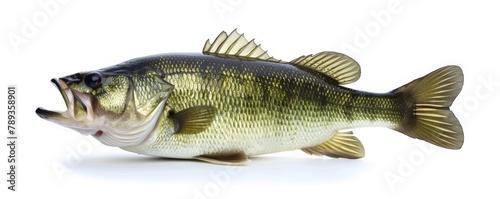 A largemouth bass fish isolated on a white background.