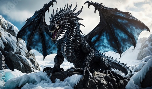 giant icy cold black dragon background from Generative AI