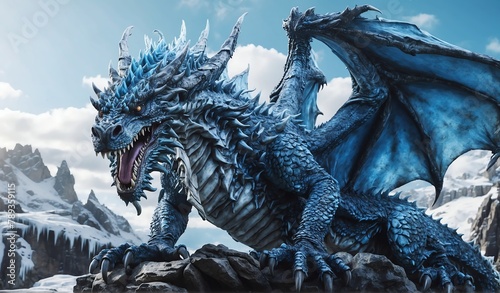 giant icy cold blue dragon background from Generative AI