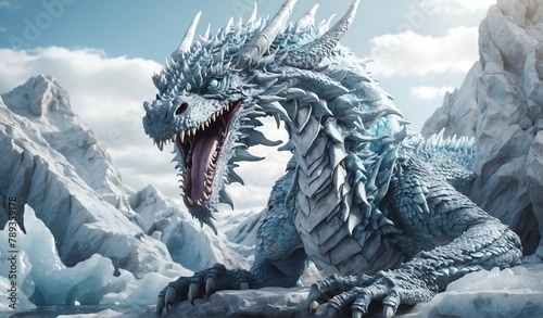 giant icy cold white dragon background from Generative AI
