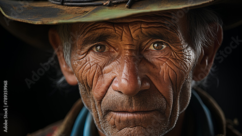 portrait of elderly peasant man with calm expression and hat