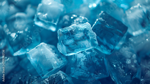 Ice cubes water solid state blue transparent, generative ai