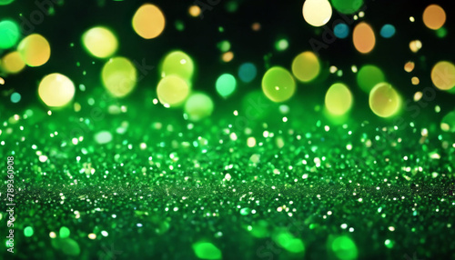 background AI confetti generated Glitter style dots green amond Bokeh dust glistering gold light luxury sparkle star abstract christmas circle dust yellow blurry party blur da