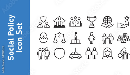 Social policy icon set with editable vector. welfare  family  privacy  policy.