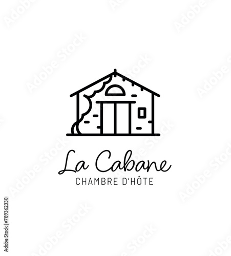 Cabanes au trait et vecteur. Balade en montagne. Randonnée, treck, location, gîte. Cabane typique. Patrimoine bâti. Personnalisation de maison. Architecture, construction. 