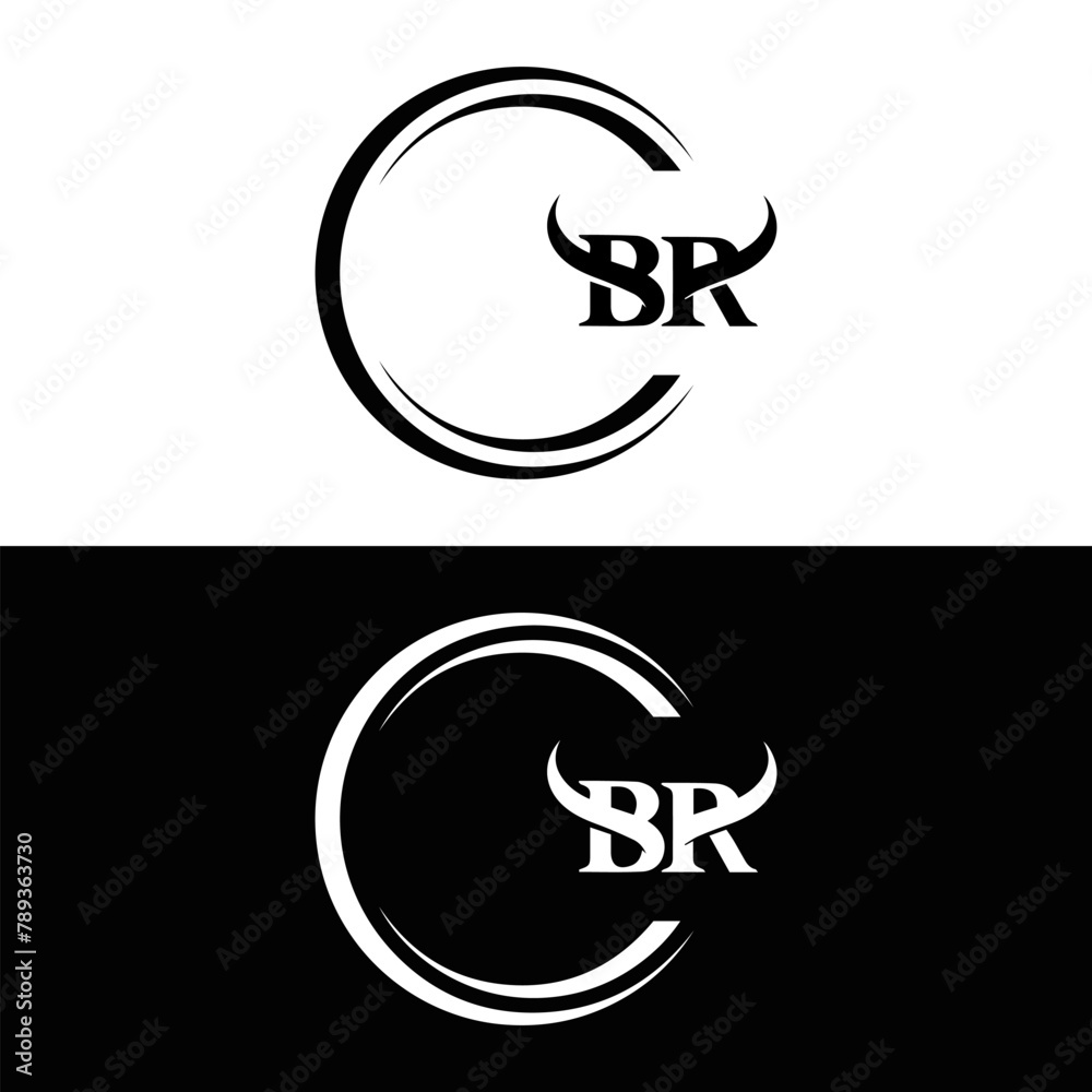 Obraz premium BR logo. B R design. White BR letter. BR B R letter logo design. Initial letter BR linked circle uppercase monogram logo.