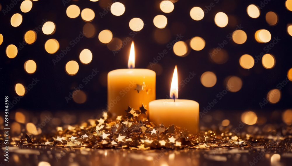 confetti candles bokeh background Burning stars golden candle candlelight christmas decoration festive light night celebration gold yellow glow fire flames glowing dark ho confetti candles bokeh background Burning stars golden candle candlelight christmas decoration festive light night celebration gold yellow glow fire flames glowing dark ho