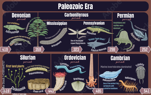 Paleozoic Era: Geological timeline spanning from the Cambrian to Permian period.